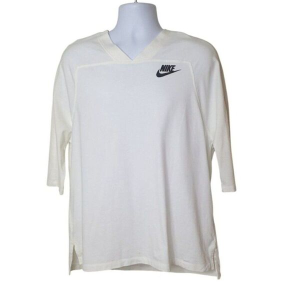 Nike Mens Just Do It Pullover XL White V-Neck Cotton Crewneck Shirt tail New HTF - Picture 1 of 4